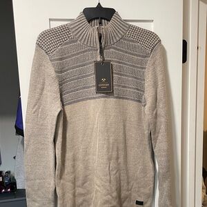 Ostport Men's Beige Zip-Up Sweater